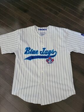 Vintage 90's Toronto Blue Jays Pinstripe Starter Baseball Jersey